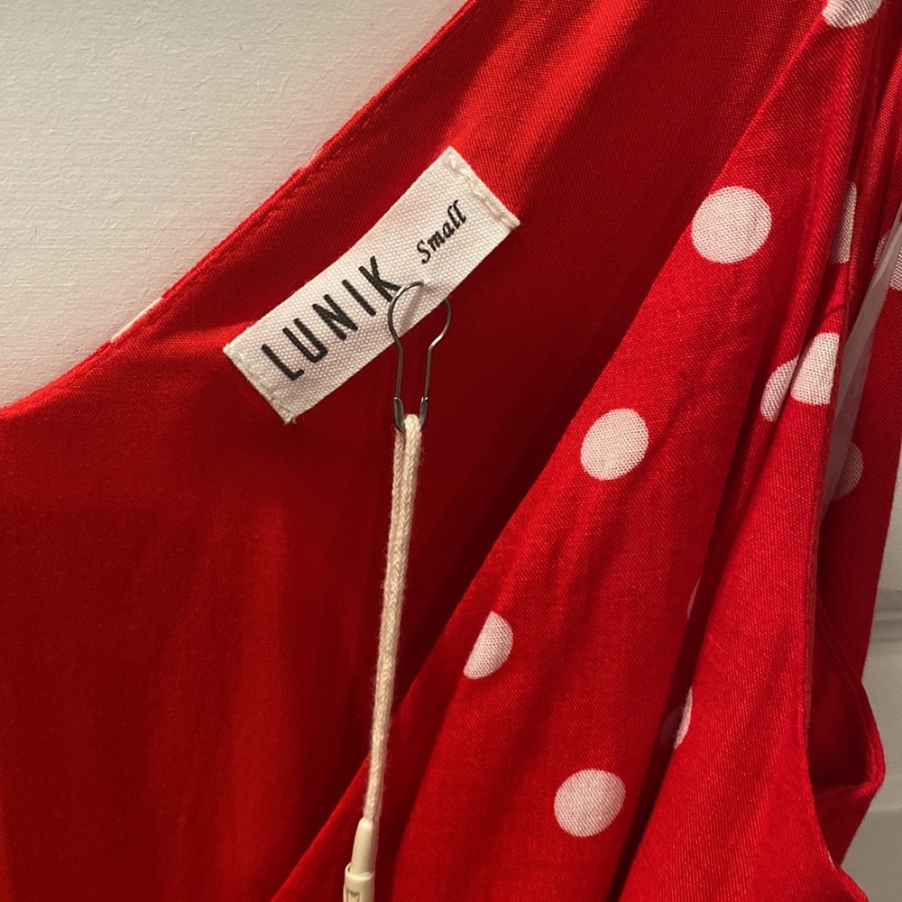 Lunik Red Polka Dot Wrap Dress NWT - Picture 4 of 8